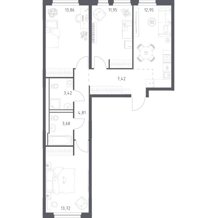 Продается 3-комнатная квартира, 71,8 м² - Фото 3