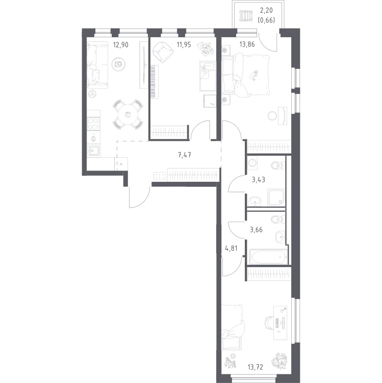 Продается 3-комнатная квартира, 72,5 м² - Фото 3