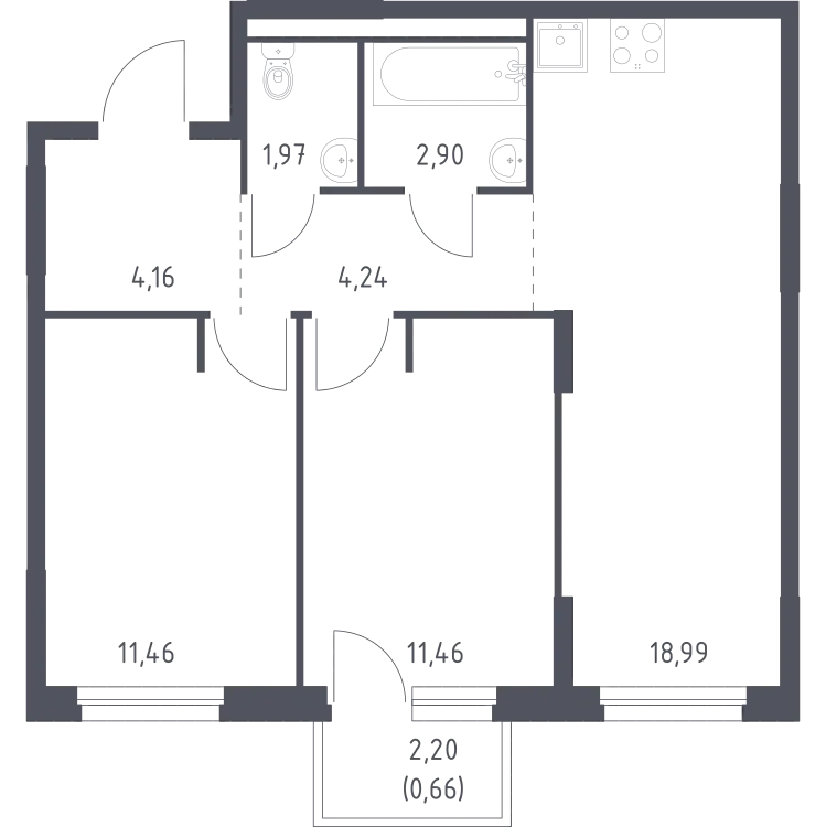 Продается 2-комнатная квартира, 55,8 м² - Фото 2