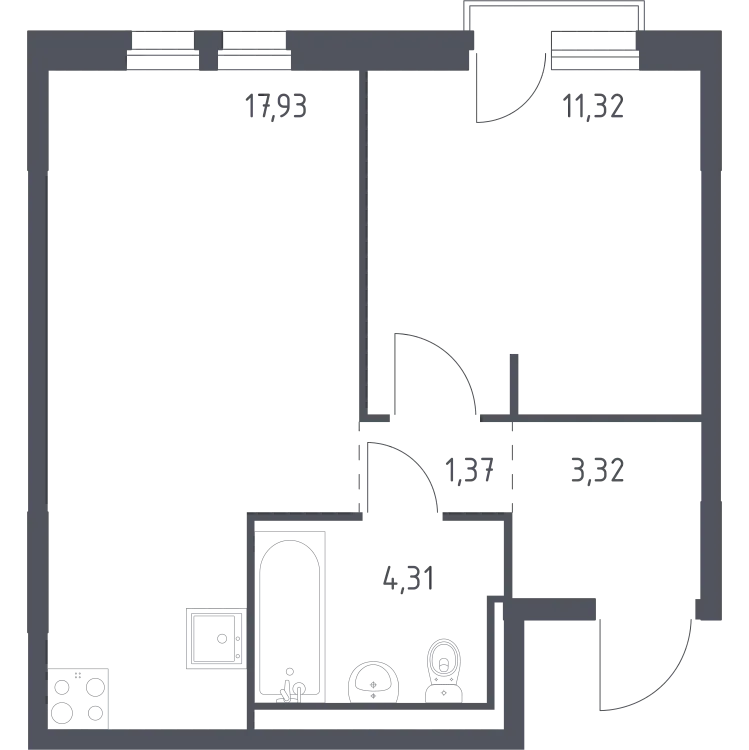 Продается 1-комнатная квартира, 38,3 м² - Фото 2