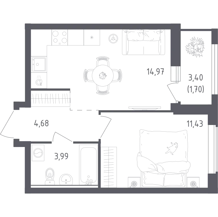 Продается 1-комнатная квартира, 36,8 м² - Фото 2