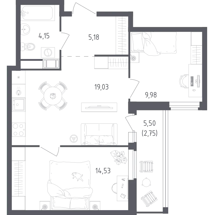 Продается 2-комнатная квартира, 55,6 м² - Фото 2
