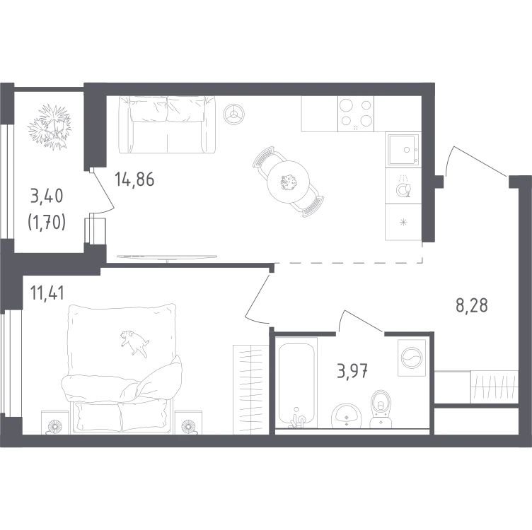 Продается 1-комнатная квартира, 40,2 м² - Фото 2