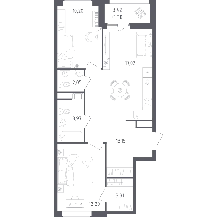 Продается 2-комнатная квартира, 63,6 м² - Фото 2