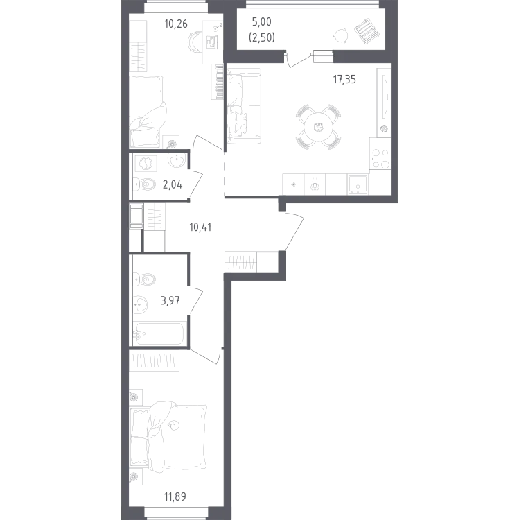 Продается 2-комнатная квартира, 58,4 м² - Фото 2