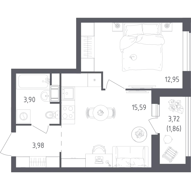 Продается 1-комнатная квартира, 38,3 м² - Фото 2