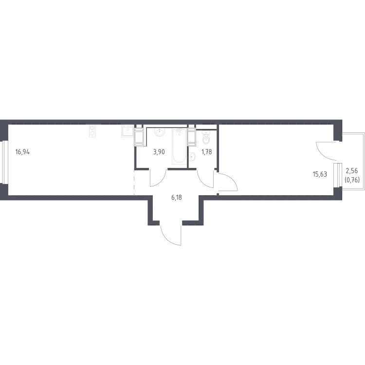 Продается 1-комнатная квартира, 45,2 м² - Фото 2