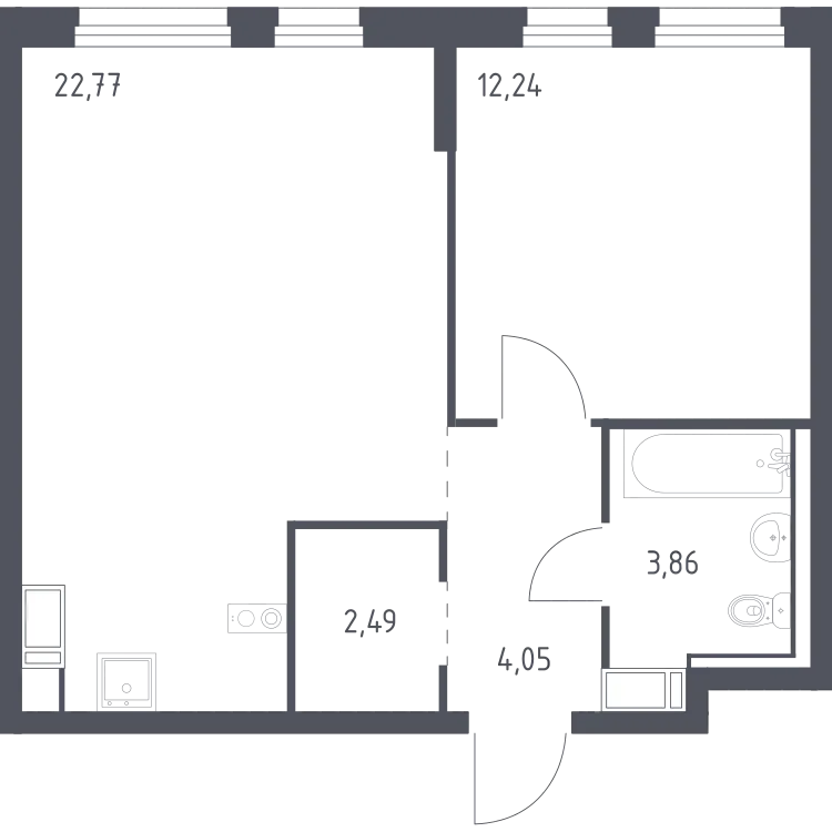 Продается 1-комнатная квартира, 45,4 м² - Фото 2