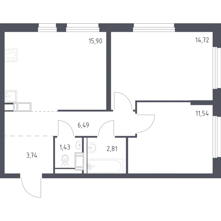 Продается 2-комнатная квартира, 56,6 м² - Фото 2
