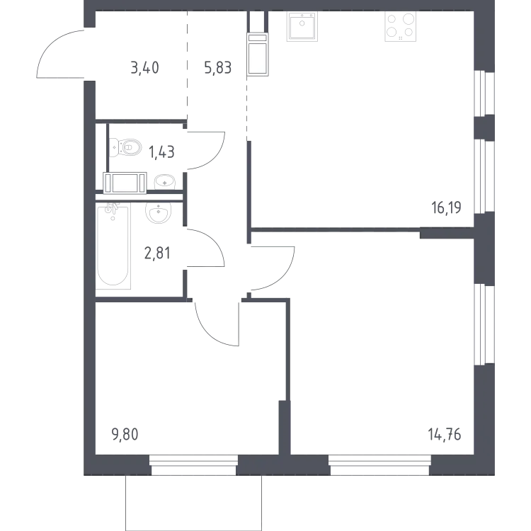 Продается 2-комнатная квартира, 54,2 м² - Фото 2