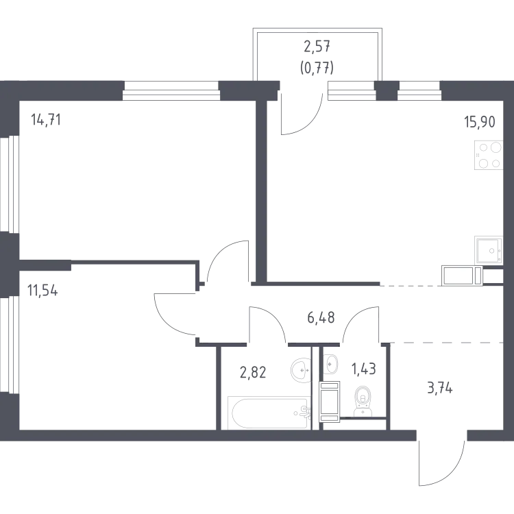 Продается 2-комнатная квартира, 57,4 м² - Фото 2
