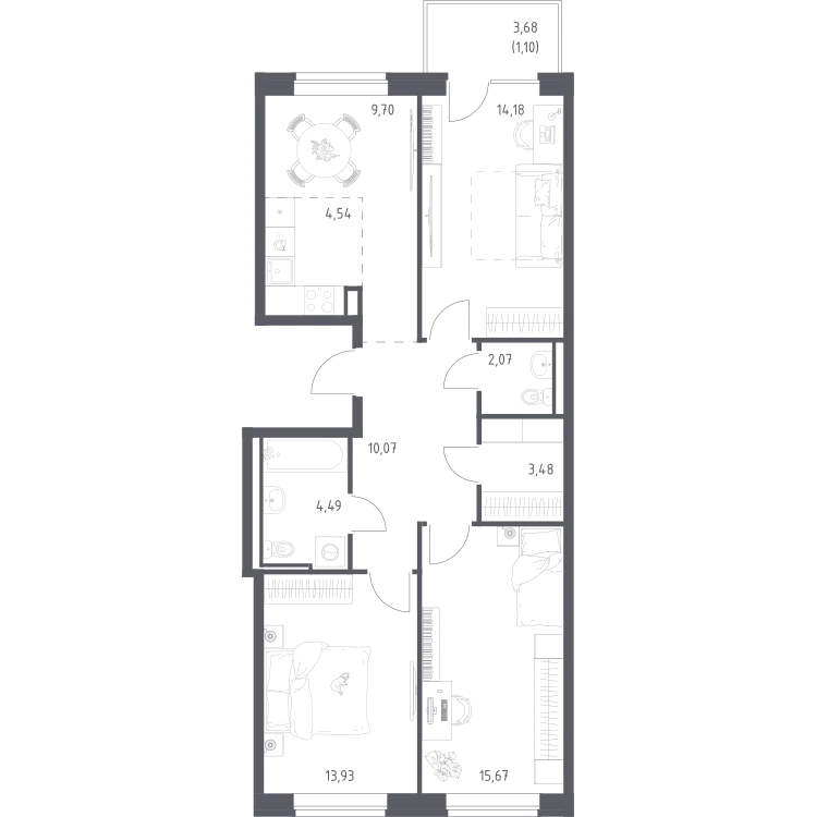 Продается 3-комнатная квартира, 79,2 м² - Фото 2