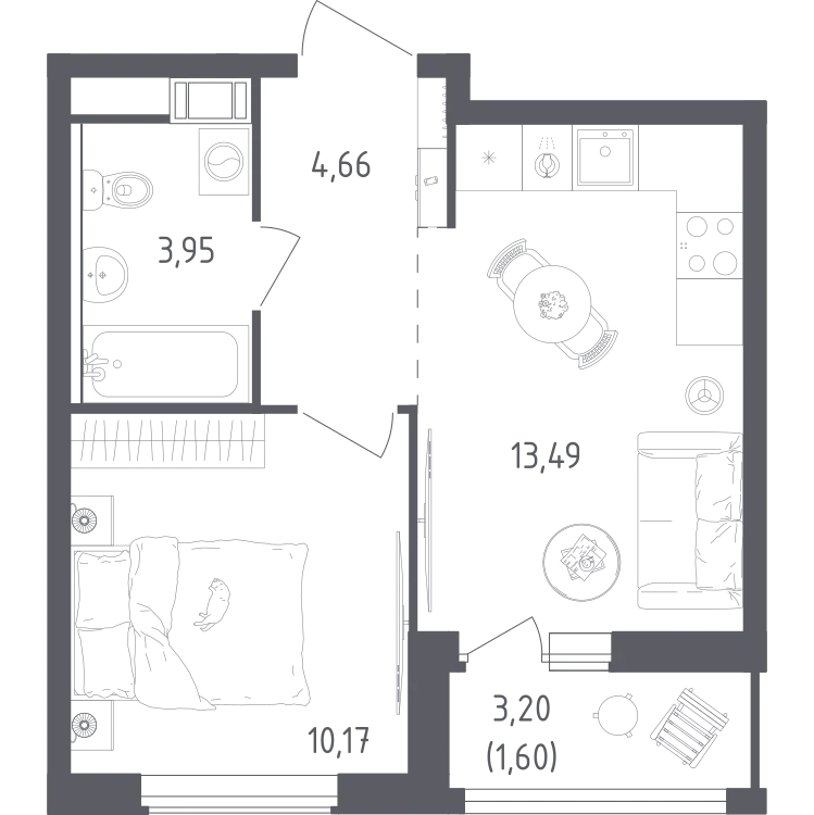 Продается 1-комнатная квартира, 33,9 м² - Фото 2