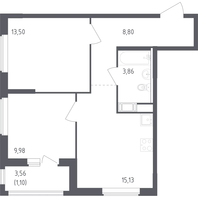 Продается 2-комнатная квартира, 53 м² - Фото 2