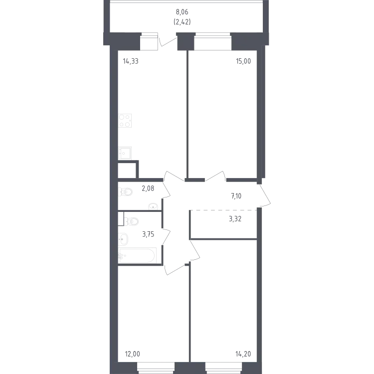 Продается 3-комнатная квартира, 74,2 м² - Фото 2