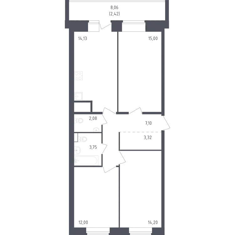 Продается 3-комнатная квартира, 74 м² - Фото 2