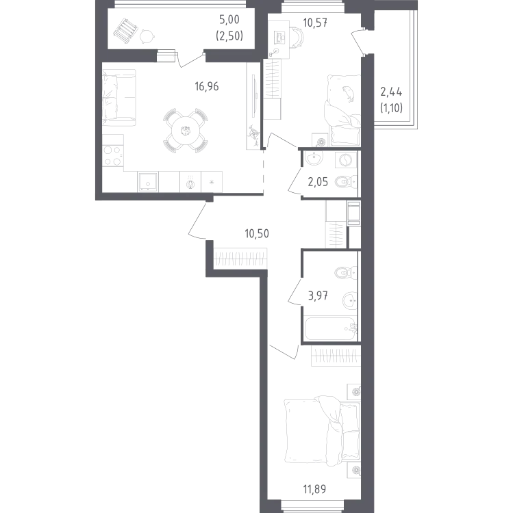 Продается 2-комнатная квартира, 59,5 м² - Фото 2