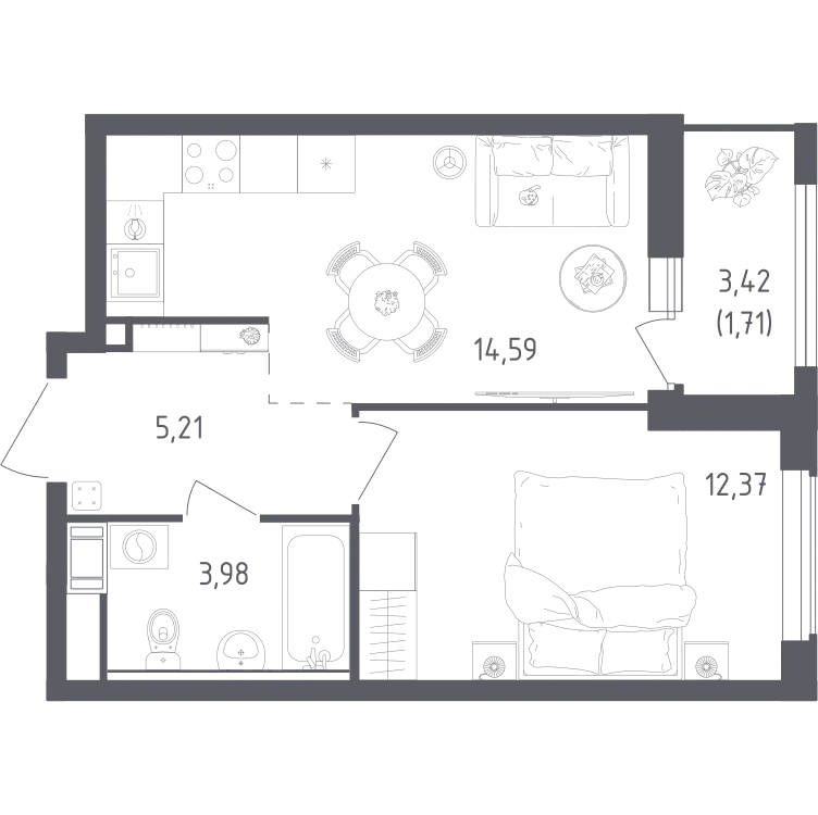 Продается 1-комнатная квартира, 37,9 м² - Фото 1