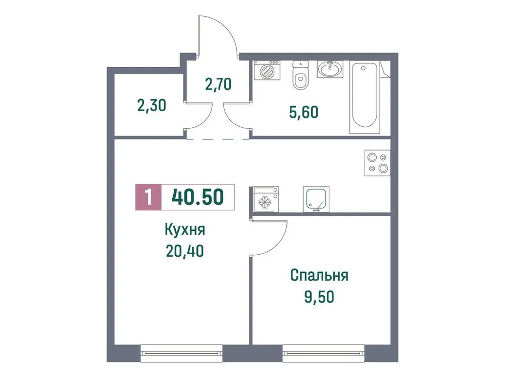 Продается 1-комнатная квартира, 40,5 м² - Фото 2