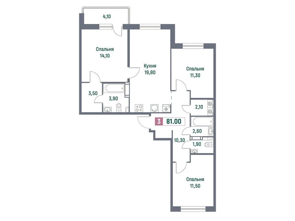 Продается 3-комнатная квартира, 81 м² - Фото 2