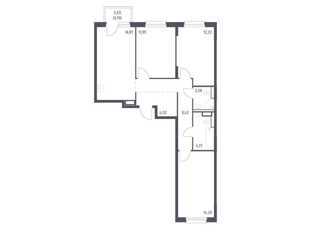 Продается 3-комнатная квартира, 76,7 м² - Фото 3