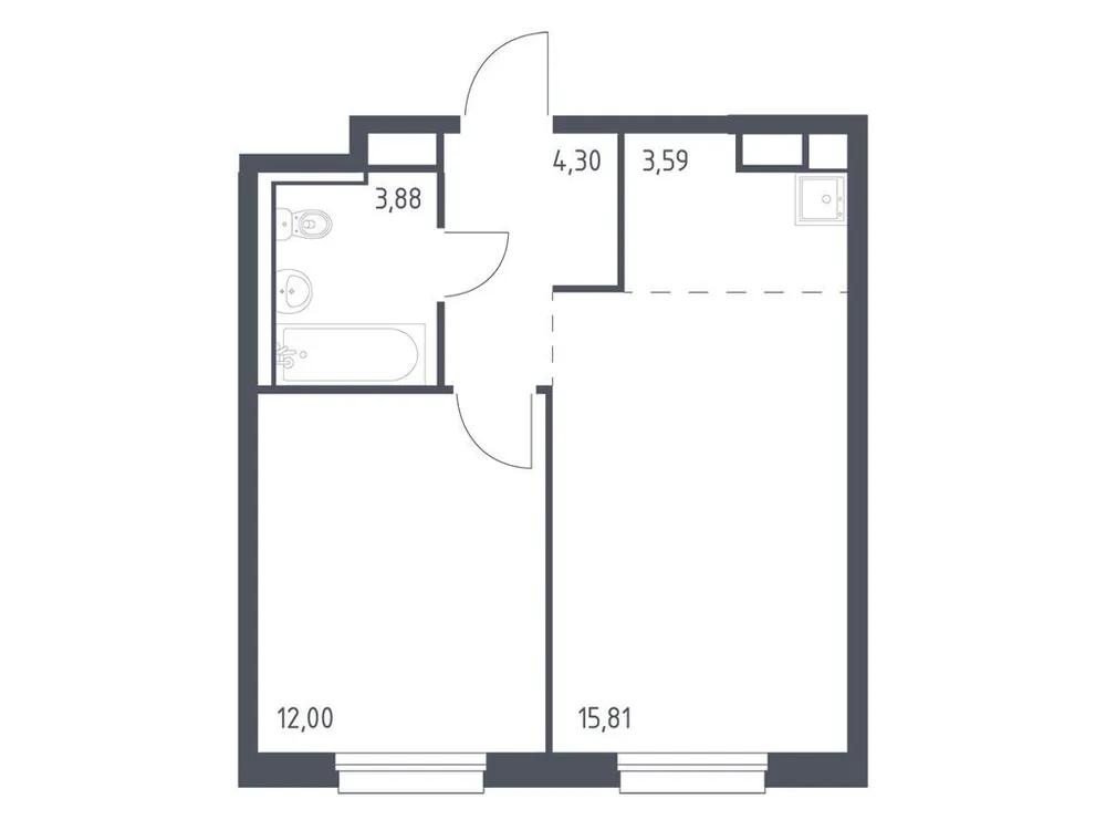 Продается 1-комнатная квартира, 39,6 м² - Фото 3