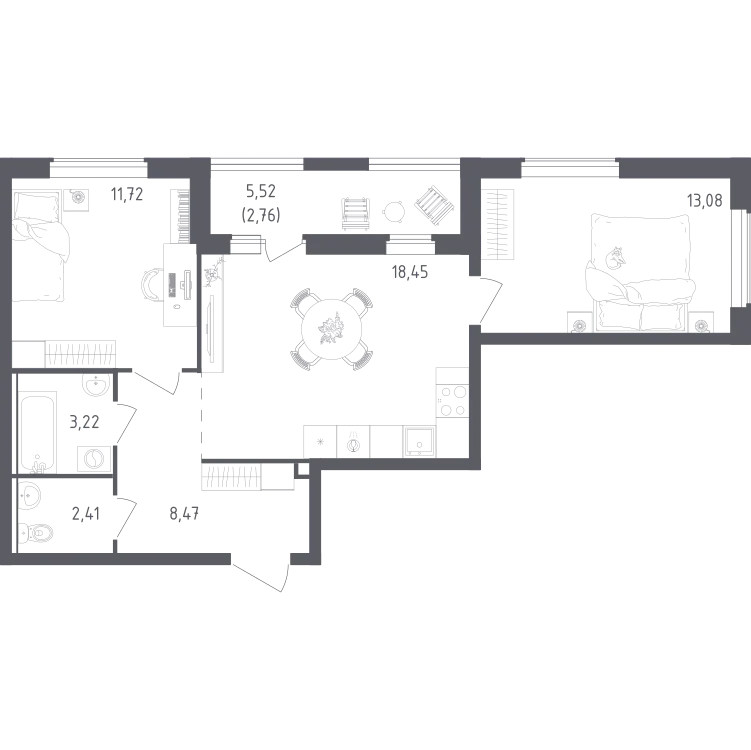 Продается 2-комнатная квартира, 60,1 м² - Фото 1
