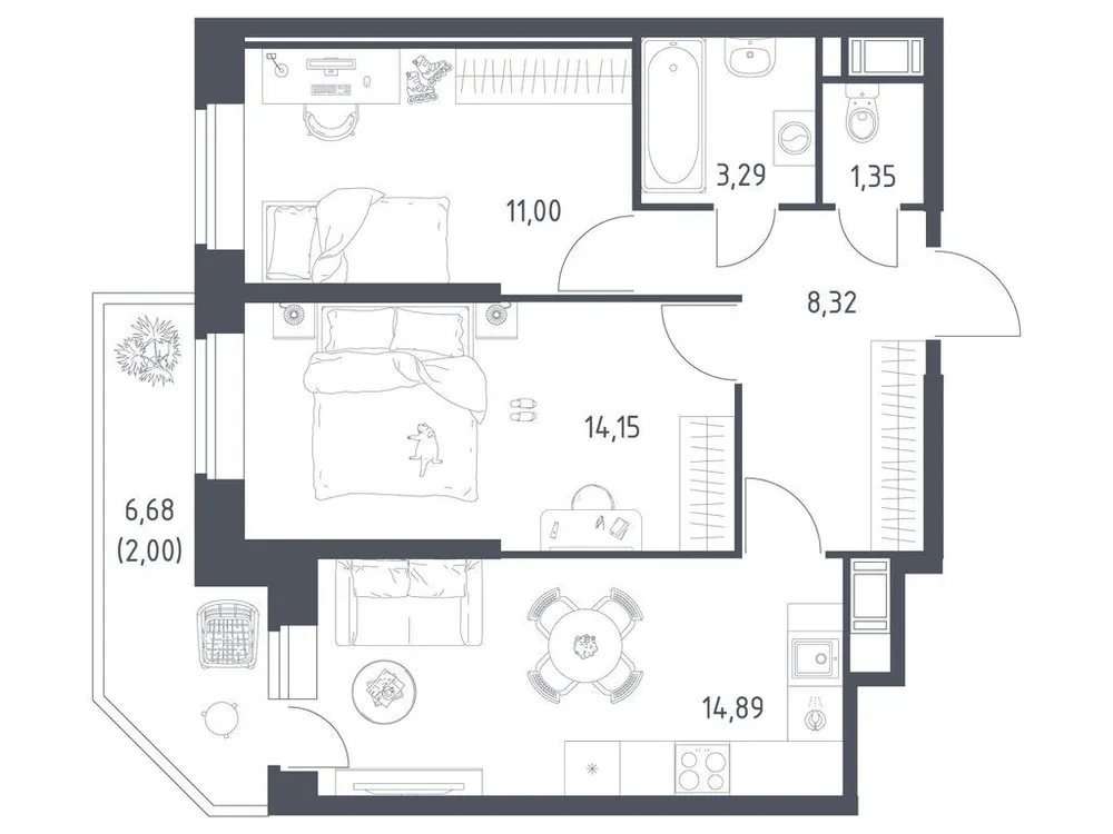 Продается 2-комнатная квартира, 55 м² - Фото 3