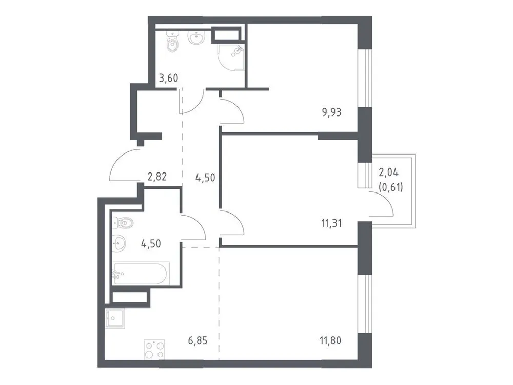 Продается 2-комнатная квартира, 55,9 м² - Фото 3
