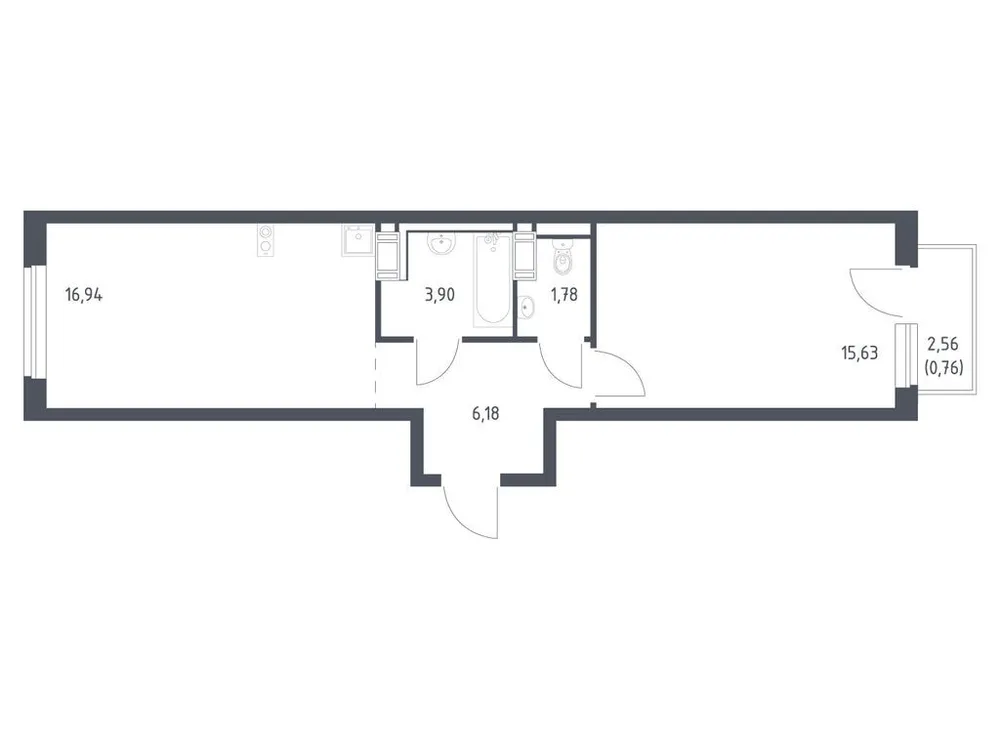 Продается 1-комнатная квартира, 45,2 м² - Фото 3