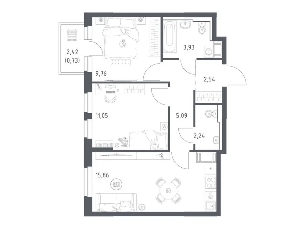 Продается 2-комнатная квартира, 51,2 м² - Фото 3