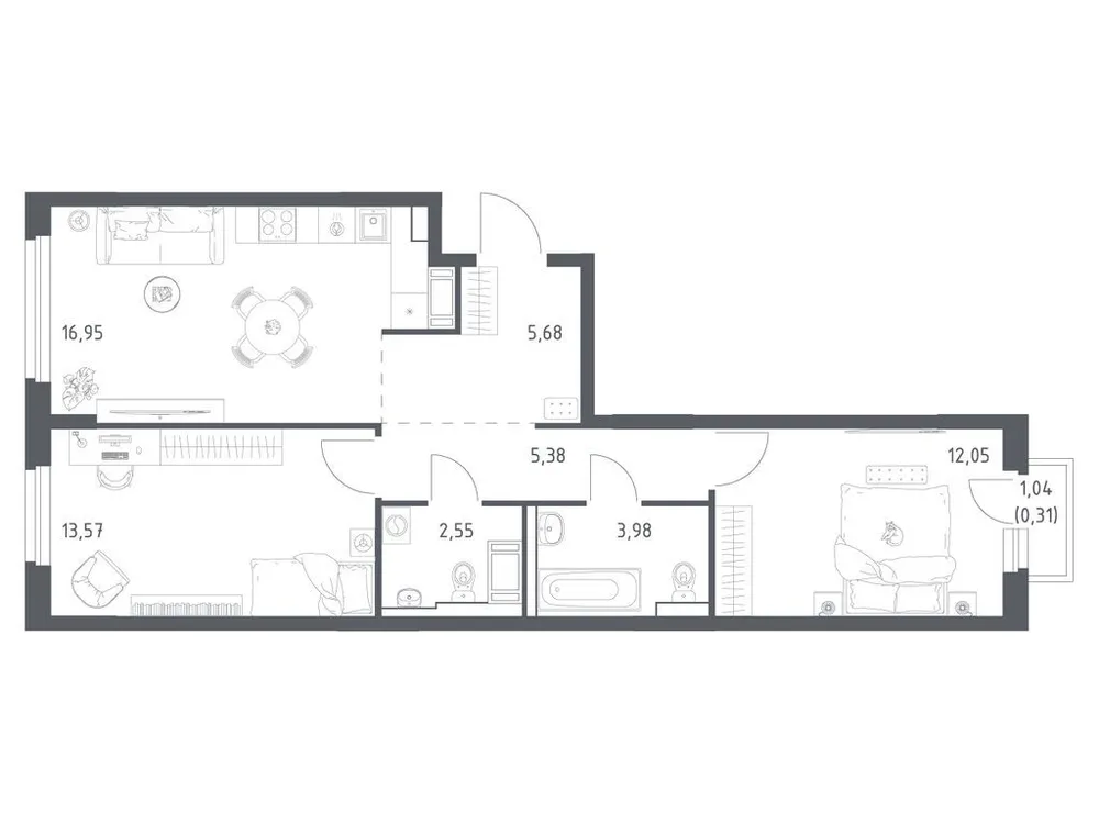 Продается 2-комнатная квартира, 60,5 м² - Фото 3