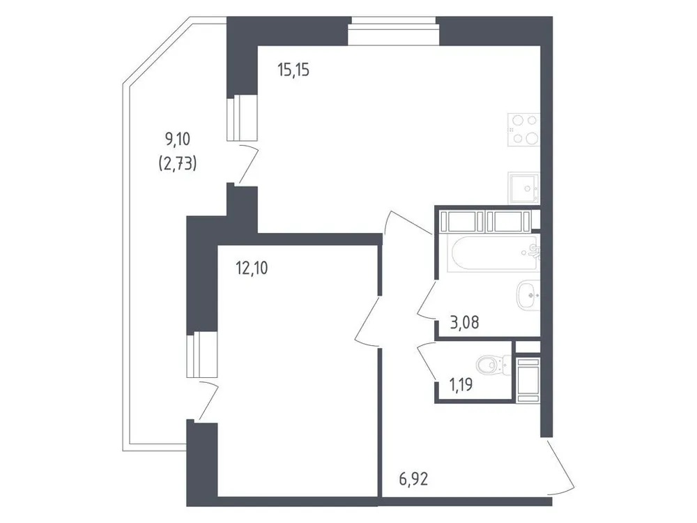 Продается 1-комнатная квартира, 41,2 м² - Фото 3