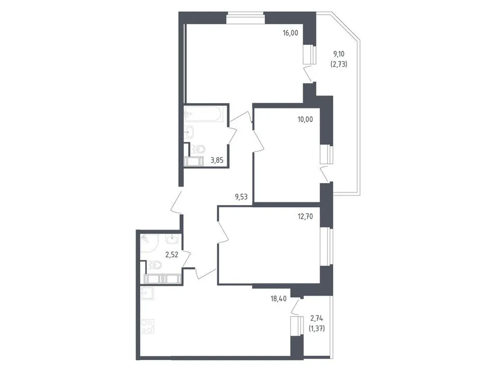Продается 3-комнатная квартира, 77,1 м² - Фото 3