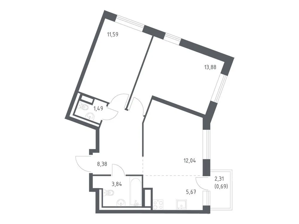Продается 2-комнатная квартира, 57,6 м² - Фото 3