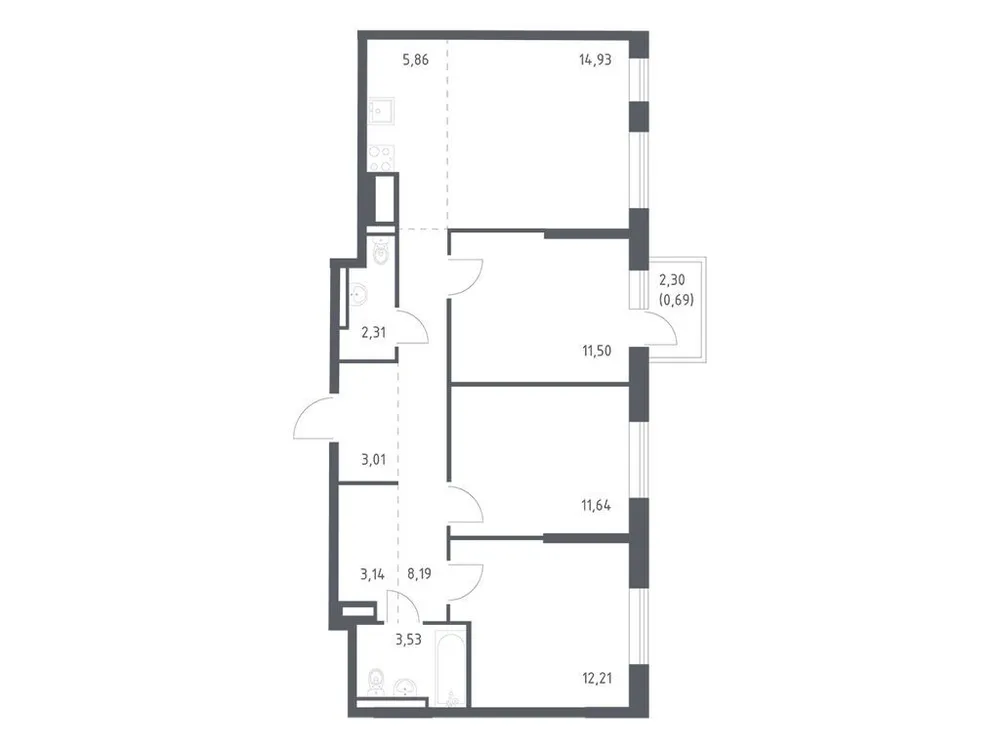 Продается 3-комнатная квартира, 77 м² - Фото 3