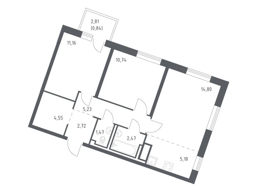 Продается 2-комнатная квартира, 59,2 м² - Фото 3