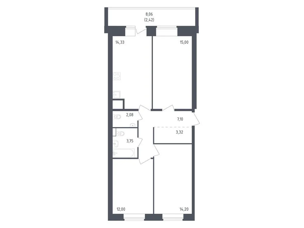 Продается 3-комнатная квартира, 74,2 м² - Фото 3