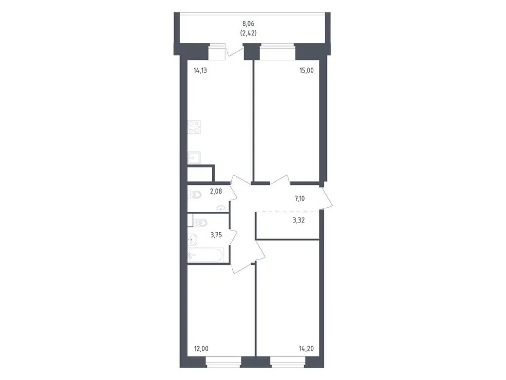 Продается 3-комнатная квартира, 74 м² - Фото 3