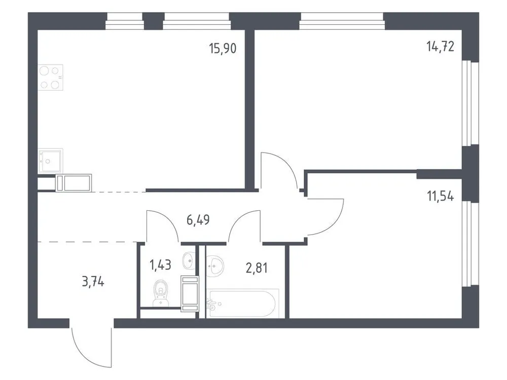 Продается 2-комнатная квартира, 56,6 м² - Фото 3