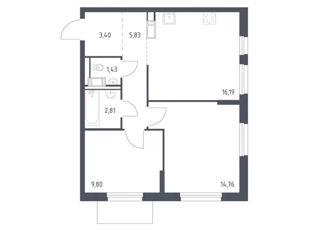 Продается 2-комнатная квартира, 54,2 м² - Фото 3