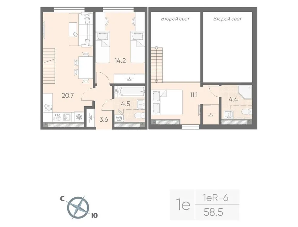 Продается 1-комнатная квартира, 59,2 м² - Фото 2