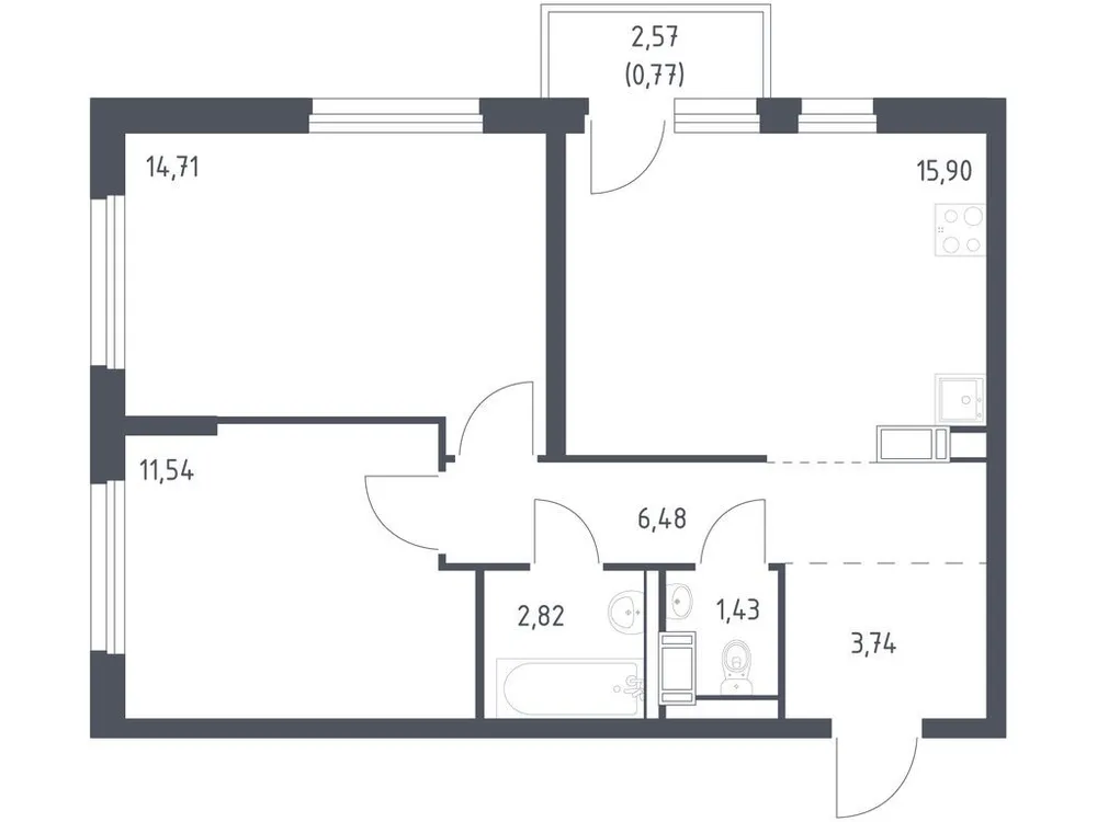Продается 2-комнатная квартира, 57,4 м² - Фото 1