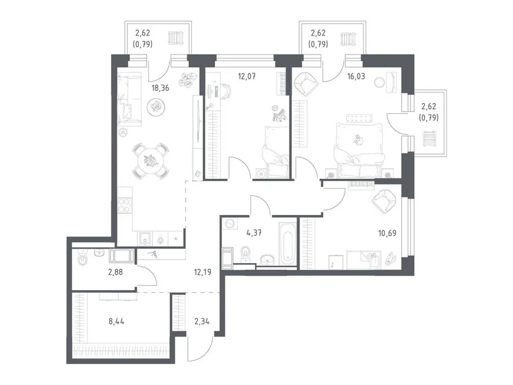 Продается 3-комнатная квартира, 89,7 м² - Фото 1