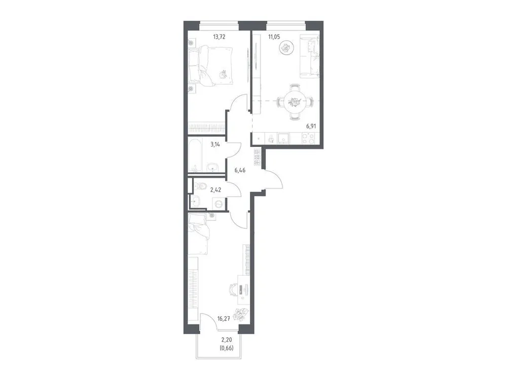 Продается 2-комнатная квартира, 60,6 м² - Фото 1