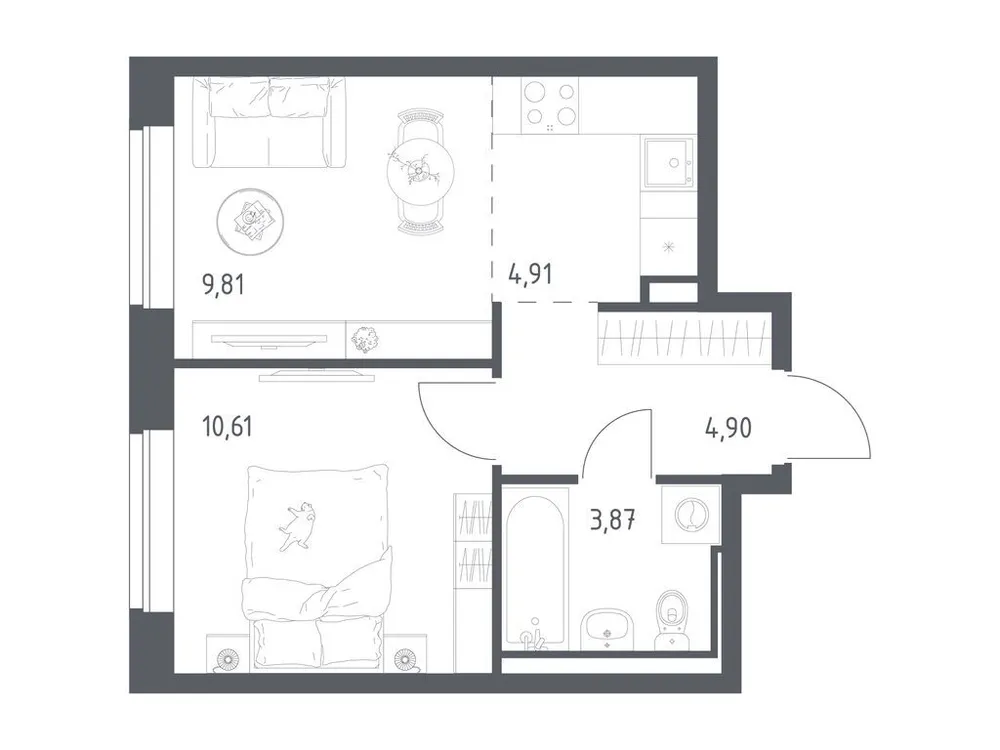 Продается 1-комнатная квартира, 34,1 м² - Фото 1