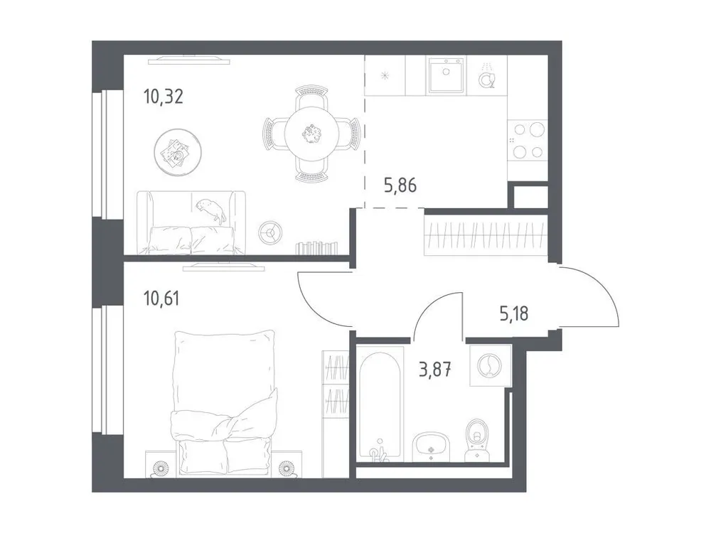 Продается 1-комнатная квартира, 35,8 м² - Фото 1