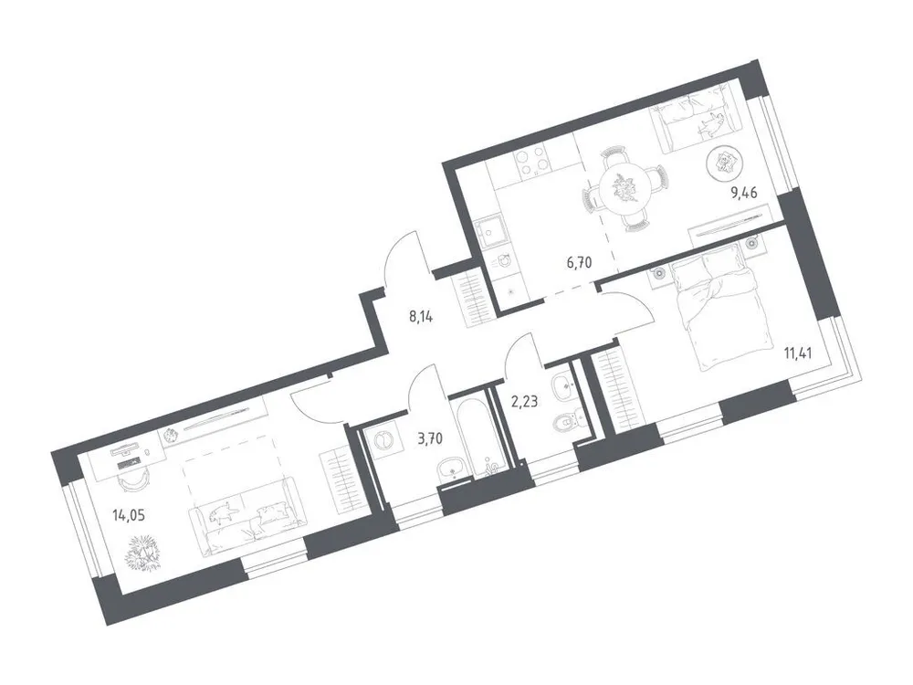 Продается 2-комнатная квартира, 55,7 м² - Фото 2