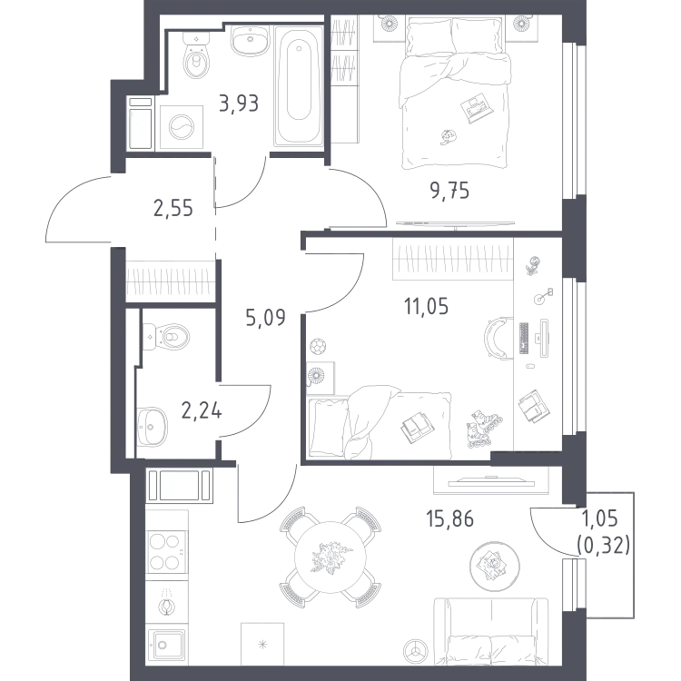Продается 2-комнатная квартира, 50,8 м² - Фото 1
