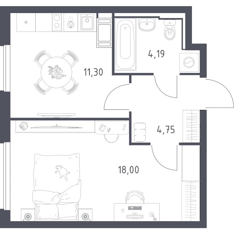 Продается 1-комнатная квартира, 38,2 м² - Фото 1